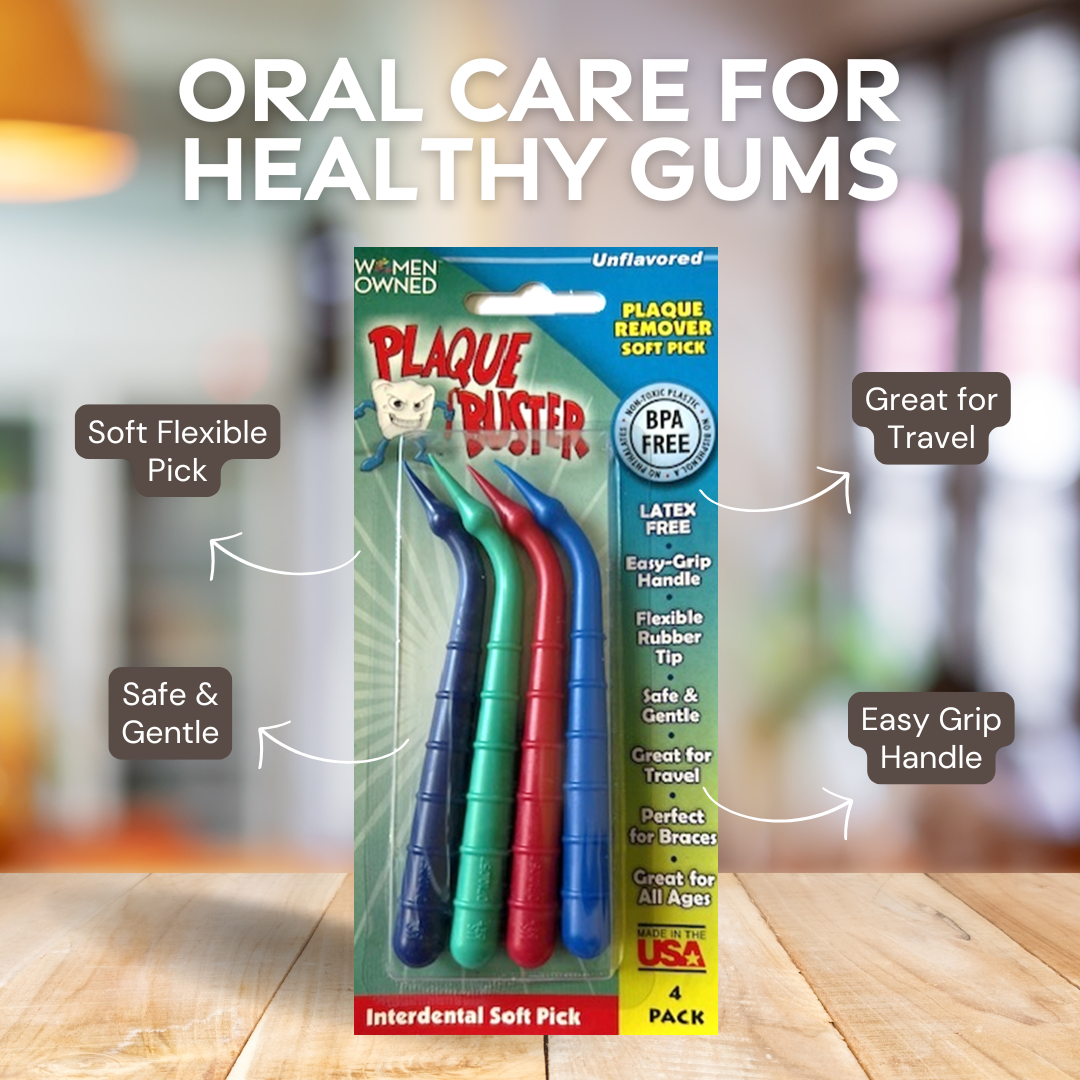 Plaque Buster Gum Stimulator & Plaque Remover, Made in USA, Great for Oral Health and Healthy Gums, Multicolor, 4 Count (Pack of 4)