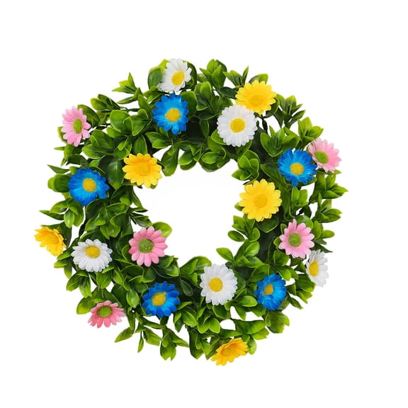 JHyouerji Artificial Spring Wreath Flower Colorful Floral Wreath Summer for Front Door Home Wall Window Party Festival Wedding Decor