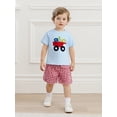 thumbnail image 4 of BemeyourBBs Toddler Baby Boy Summer Clothes Kids Baby Boys Back to School Pre Kindergarten Outfits Short Sleeve Embroidery Bus Letters T-shirt with Plaid Shorts Set, 4 of 9