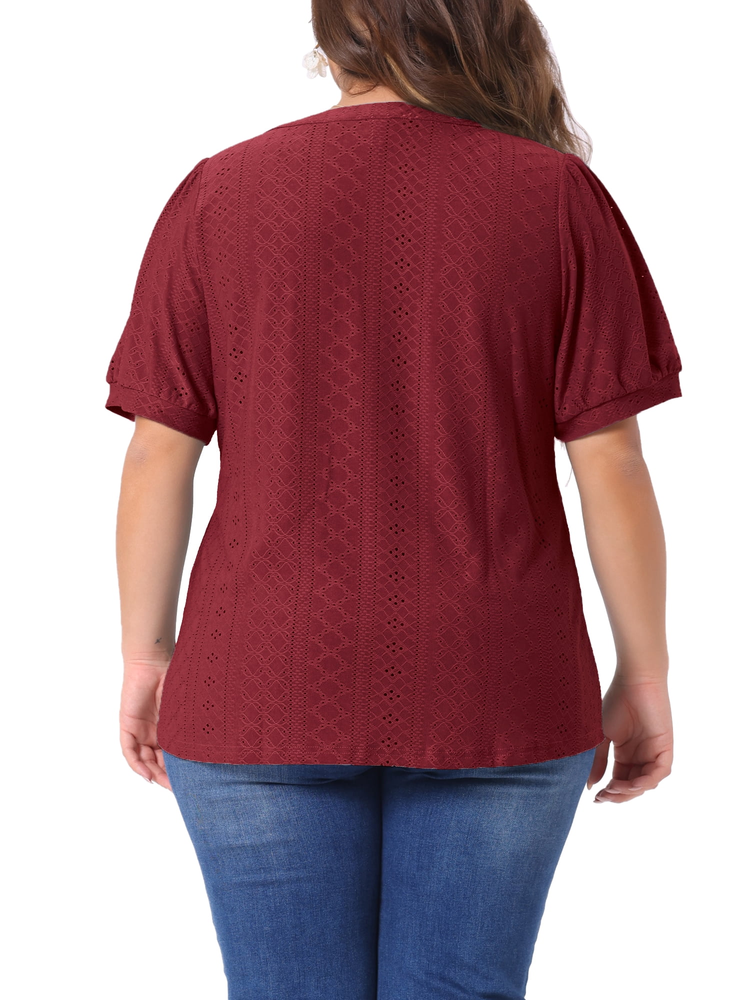 DARING DIVA Women's Plus Tops Hollow Casual V Neck  Summer Blouse Shirts 4X Burgundy