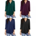 thumbnail image 3 of Women Temperament Chiffon Top V-Neck Seven-Point Sleeve Shirt,Black, 3 of 4