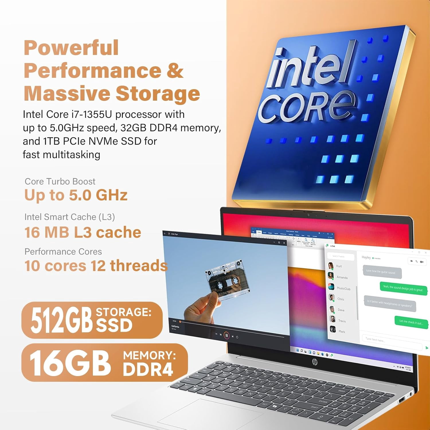 HP 15.6" FHD Display Touchscreen Laptop Computer, Intel i7 1355U, Intel Iris Xe Graphics, Windows 11 Pro, Wi-Fi6, Bluetooth, Accessoires (16GB RAM + 1TB SSD)
