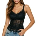 thumbnail image 4 of Women French Lace Cami Tank Top with Built-in Padded Bra, Wireless Slim Fit Shaping Camisole, V-Neck Back Shaping Layering Vest, Thin Straps Breathable Summer Sheer Inner Top Black XXL(XXL), 4 of 5