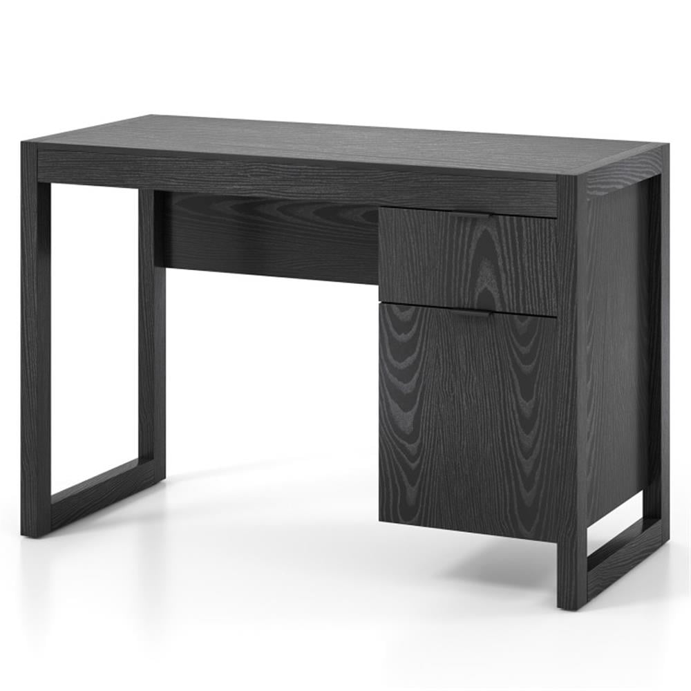 Demi Bonn Modern Computer Desk Workstation with Cabinet and Drawer, Small Home Office Desk Study Writing Table, Black
