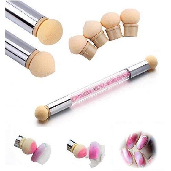 Ealicere Super convenient 2 endpoints Nail Art Sponge Brush,Nail Polish Color Gradient Pen Brush   2 Sponge Nail Art Tools Color Fading Manicure DIY Creative Nail Art Tools Accessories (Pink)