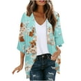 thumbnail image 3 of JURANMO Ladies Summer Boho Outfits Coverups Swimsuits Light Weight Chiffon Cardigans Floral Print 3/4 Sleeve Kimono Cardigan Cover Up Tops Mint Green XXL Clearance Items, 3 of 6