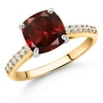 thumbnail image 2 of Gem Stone King 10K Yellow Gold 8MM Cushion Cut Red Garnet and White Lab Grown Diamond Engagement Ring for Women (2.78 Cttw, Gemstone January Birthstone, Size 7), 2 of 4