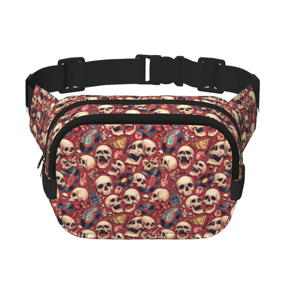 Disketp Skull record Guitar music Riñonera de Doble Capa, Bolsa de Cintura Ajustable para Viajes, Correr y Senderismo, Riñonera Ligera para Hombre y Mujer