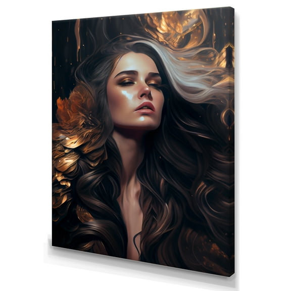 Designart Gold And Black Sensual Woman IV Canvas Wall Art