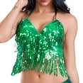 thumbnail image 2 of Felirenzacia Women's Sequined Tassel Fringe Halter Tank Top, Belly Dance Sparkly Glitter Camisole, Green,Free Size, 2 of 8