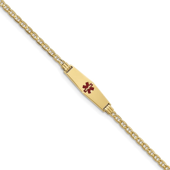 Beautiful 14K Medical Soft Diamond Shape Red Enamel Anchor ID Bracelet
