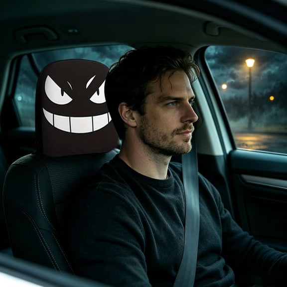 YANDE - 2Pcs 11x10in Funny Car Headrest Covers, Soft Elastic Fabric Seat Head Rest Protector, Dustproof Universal Fit Auto Interior Accessories (A)
