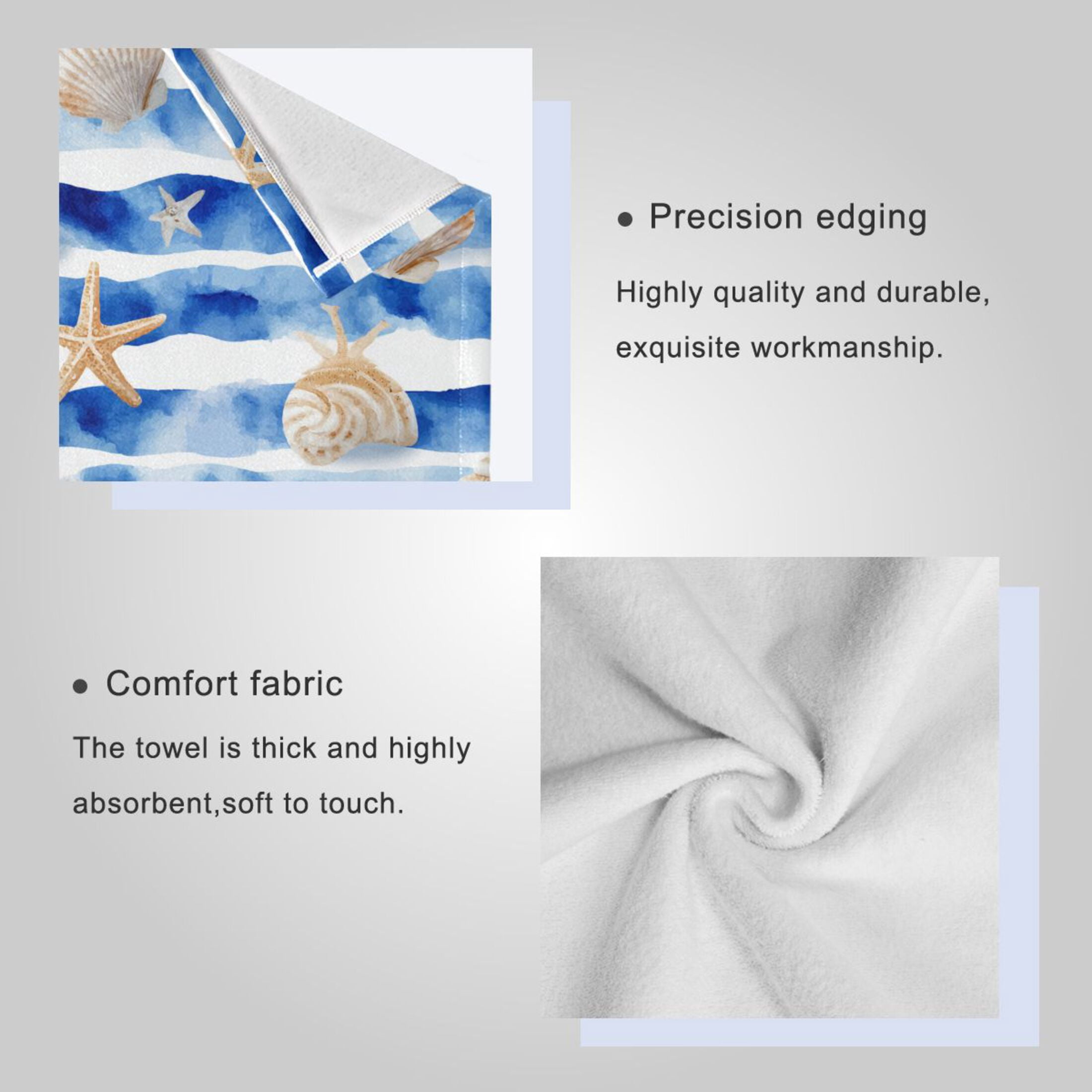3 Sizes Towel Set - Bath Towel, Hand Towel & Washcloth for Daily Household Use Blue Nautical Stripes Pattern