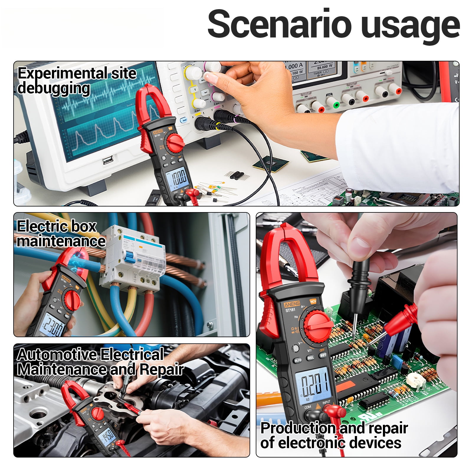 ST181 Digital Clamp Meter - 4000 Counts AC/DC Clamp Multimeter Measures Current, Voltage, Capacitance, Resistance, Frequency | NCV Detection for Electricians
