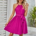 thumbnail image 4 of AOOCHASLIY Ladies Dress Clearance Women Summer Sleeveless Round-Neck Belted Pleated Mini Casual Dress, 4 of 8