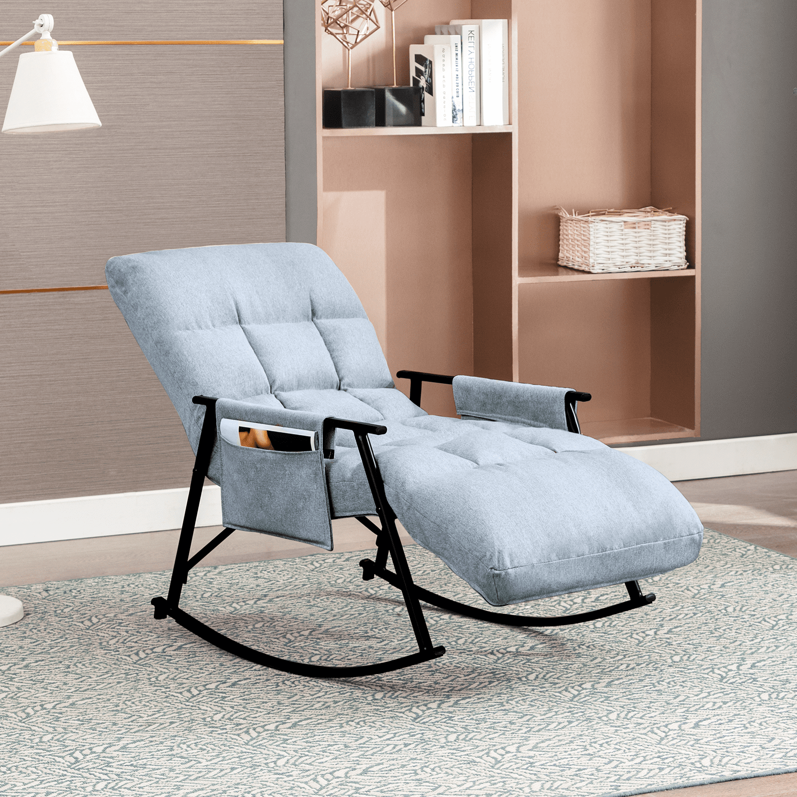 BALUS Upholstered Rocking Chair with Safe Metal Base, Rocking Armchair