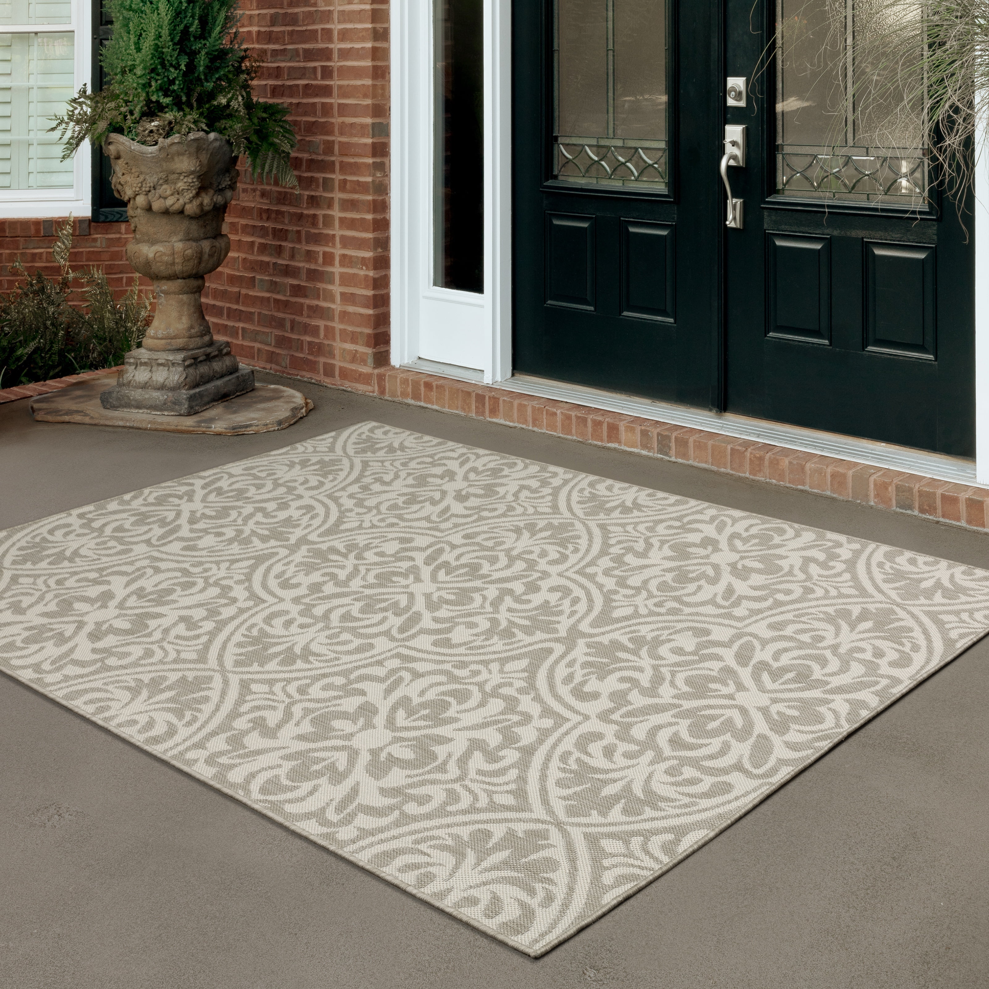 Avalon Home 6' x 9' Gray and Taupe Floral Outdoor Rug