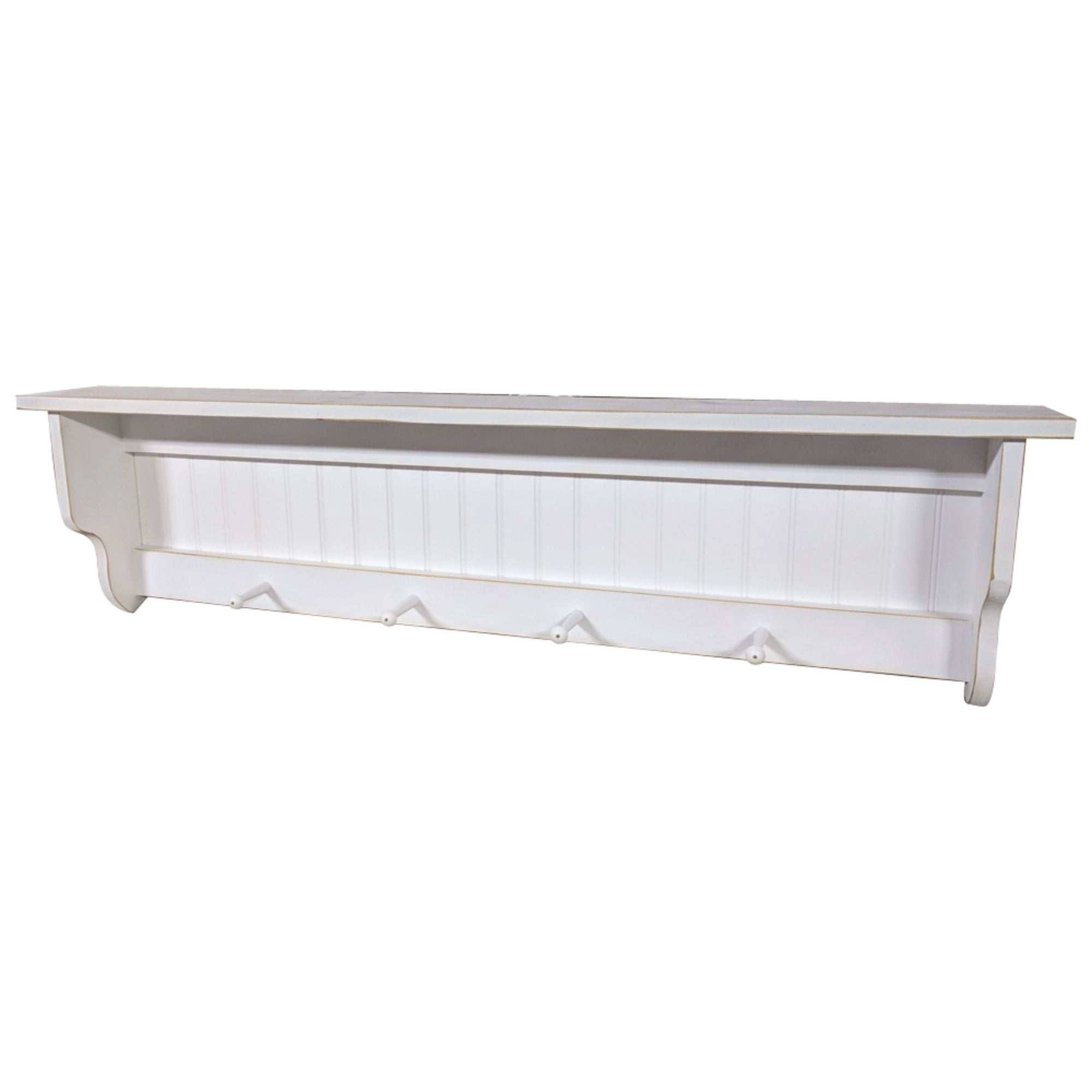 4' Distressed White Rectangular Storage Shelf with Pegs