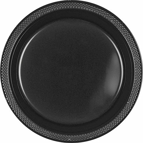 Platos redondos de plástico negro azabache | 7" | Paquete de 20| Suministros para fiestas