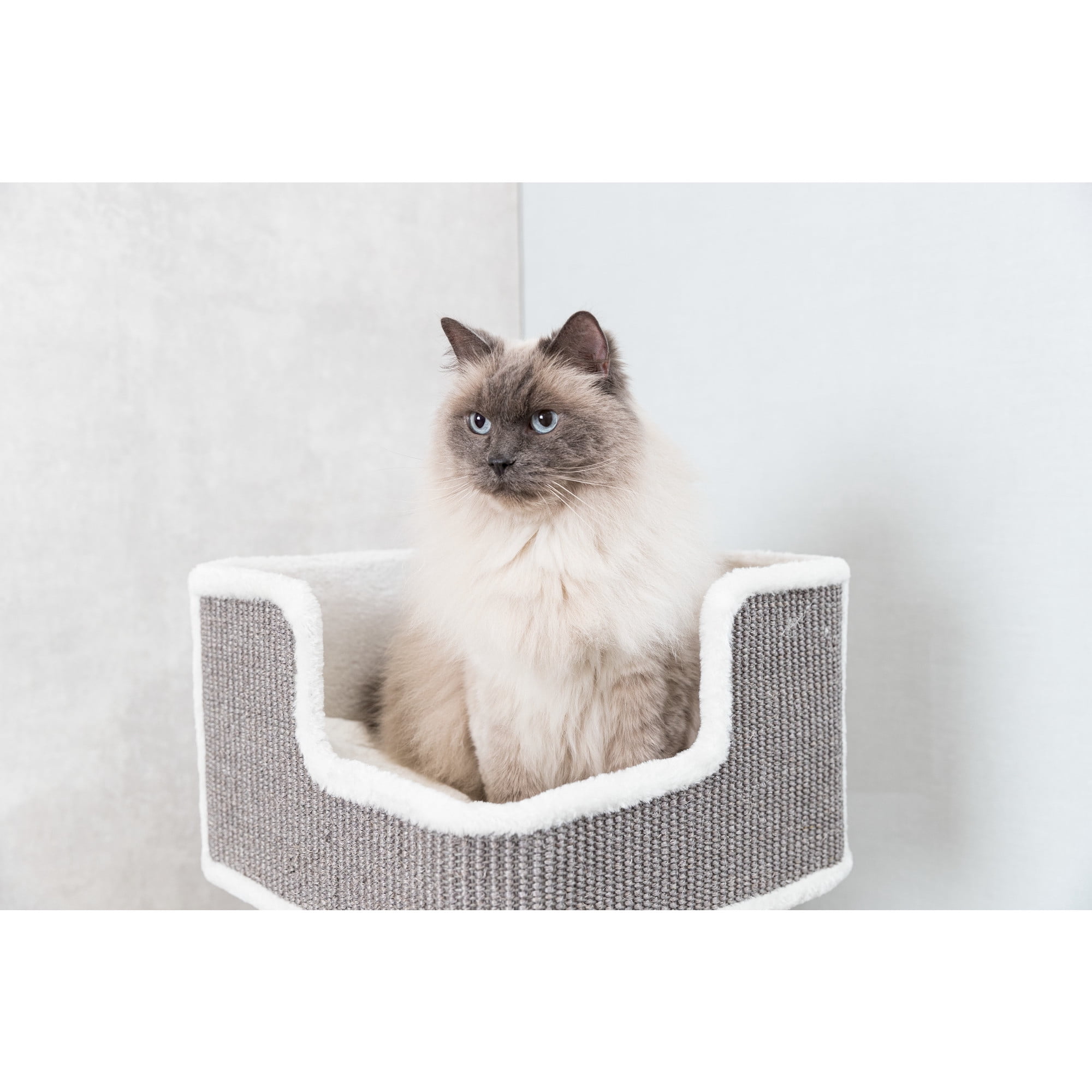 TRIXIE Ava XXL Jute & Plush 2-Level 34" Cat Tree with Scratching Post & Condo, Gray