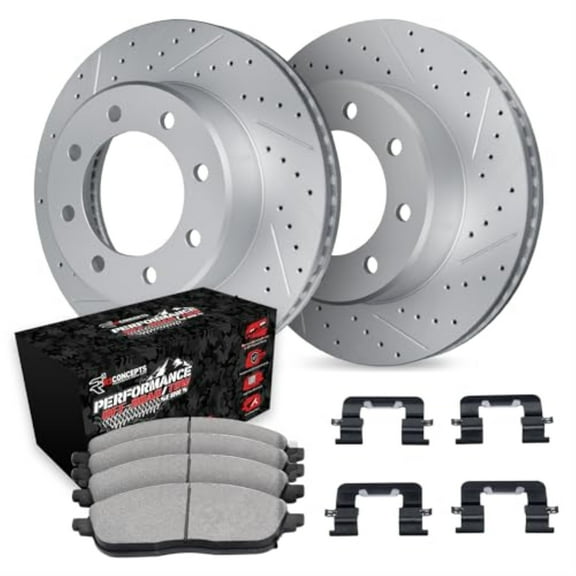 R1 Concepts Drilled and Slotted Carbon Coated Disc Brake Rotor Set with Off-Road/Tow Brake Pads and Hardware WBVH1-40008