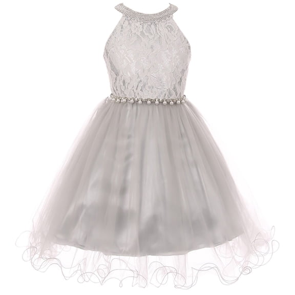 Little Girl Gorgeous Pearl Halter Pageant Gown Party Flower Girl Dress Silver 4 CC 5052 BNY Corner