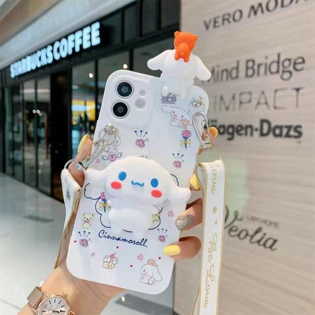 Pochacco-funda de teléfono con espejo Sanrio para iPhone, carcasa trasera con soporte para modelos 14, 13, 12, 11 Pro Max, Mini, XR, XS MAX, 8, X, 7, SE, 2020 Fivean unisex