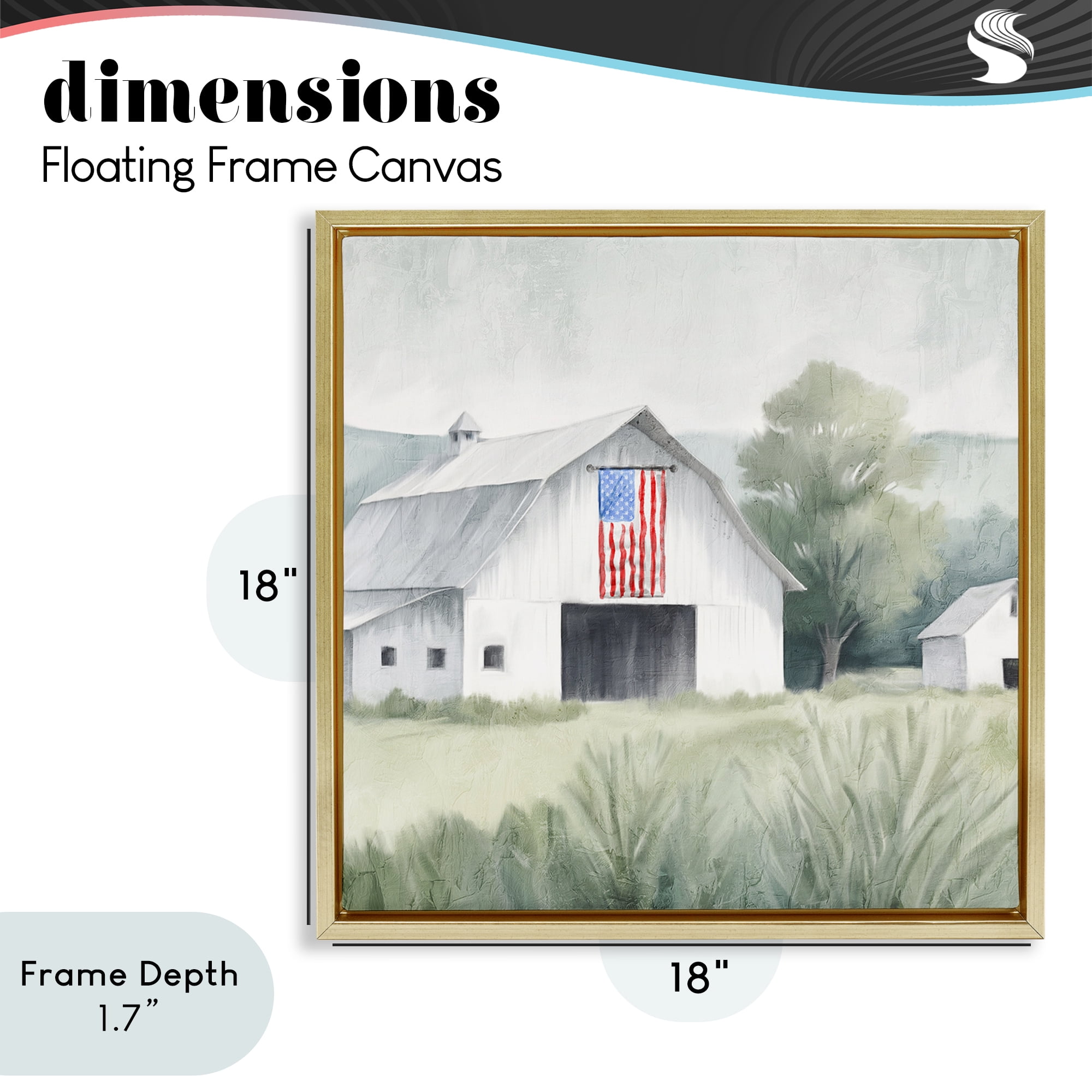Stupell Industries Home USA Flag Barn Gold Framed Floater Canvas Wall Art, design by Kim Allen