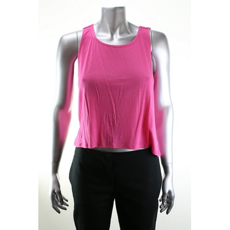 - Pink Rose Juniors Pink Sleeveless Crochet Back Detail Cropped Tank L
