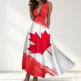 thumbnail image 2 of TSADFHJI Jupes Longues pour Femmes Mode Printemps et Été Imprimé Canadien Robe Sans Manches Col en V Fermeture Éclair Latérale (1) S Rouge, 2 of 5