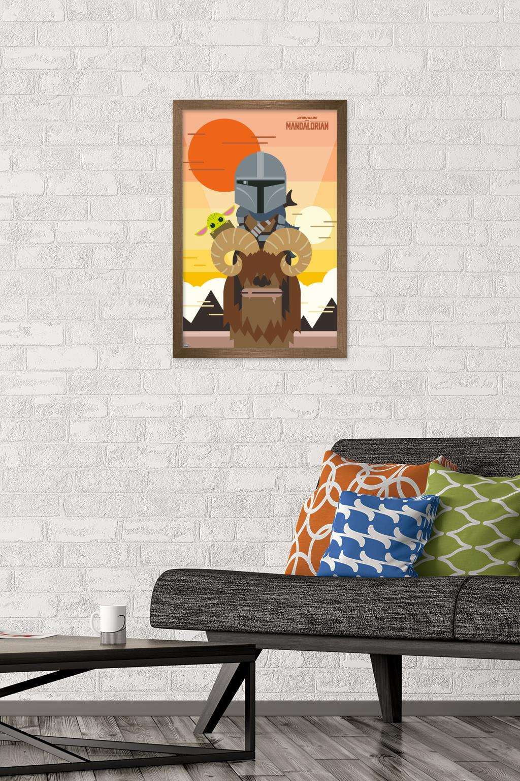 Star Wars: The Mandalorian - Geo Pop Sunset Wall Poster, 14.725" x 22.375", Framed