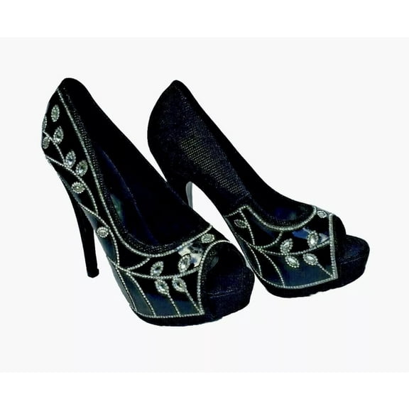 Glitter Women's Platform Black Heels