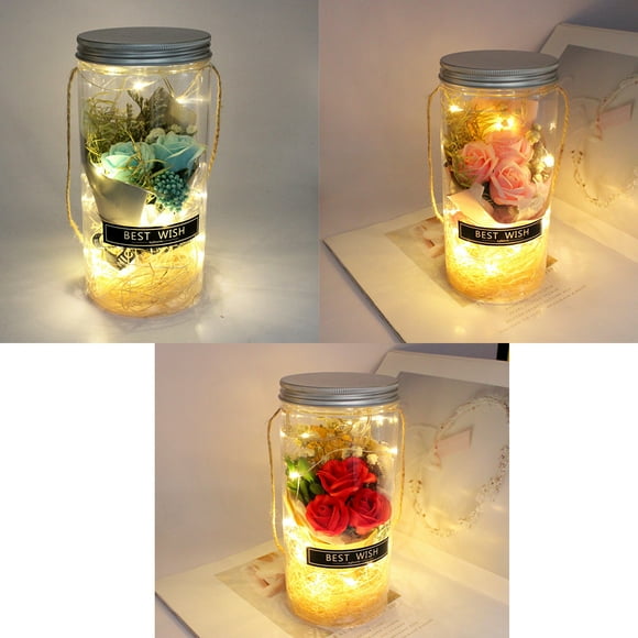 Romantic Eternal Rose Never Withered Rose Night Light Wishing Bottle Preserved Flowers Rose Flower Glass Wishing Bottle