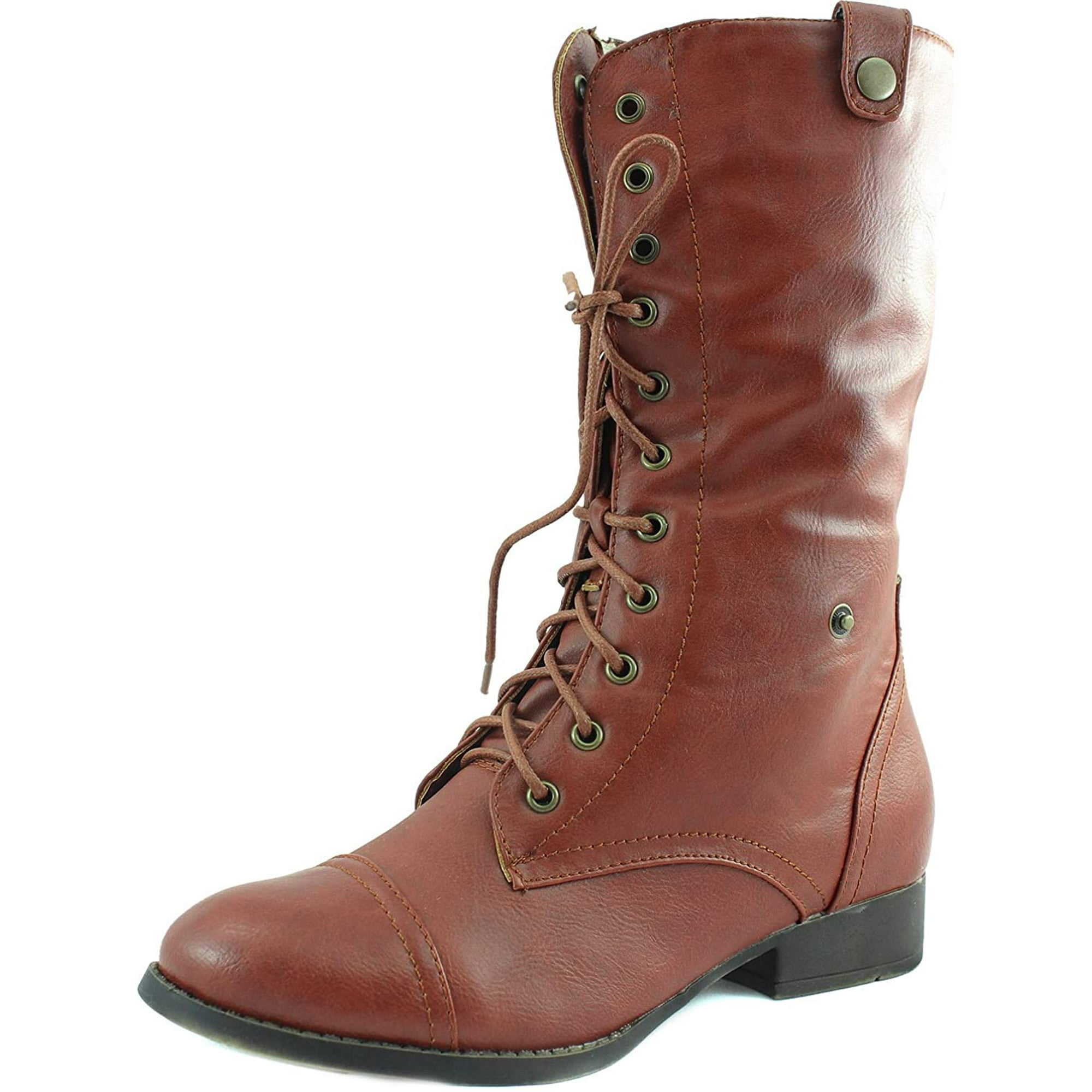 Brown Fold Over Combat Boots Women