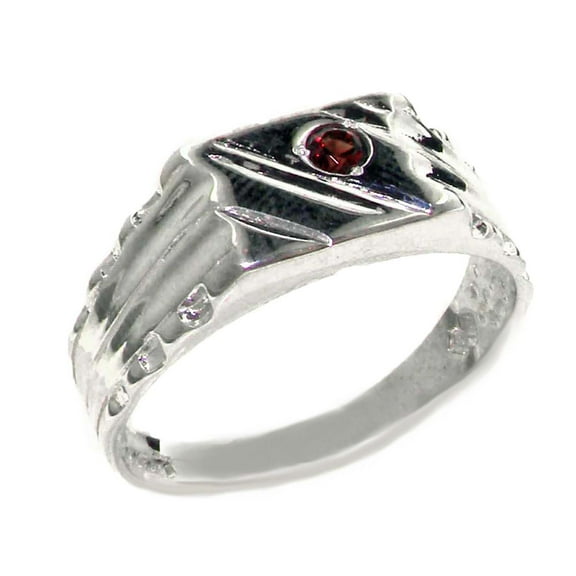 LBG 925 Sterling Silver Real Genuine Garnet Mens Signet Anniversary Ring - Size 8