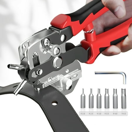 6-in-1 Heavy Duty Leather Hole Punch Tool  Adjustable Multi-Hole Puncher for Belts  Watch Straps  Dog Collars  Shoes  DIY Crafts  and More  Stainless Steel with V-Shaped Blade and Limiter