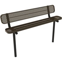 Coated Outdoor Furniture Heavy-Duty Outdoor Bench Thermoplastic Coated, Punched Steel, Commercial-Grade Seating, Made in America (Inground with Back, 6 Ft, Textured Brown)