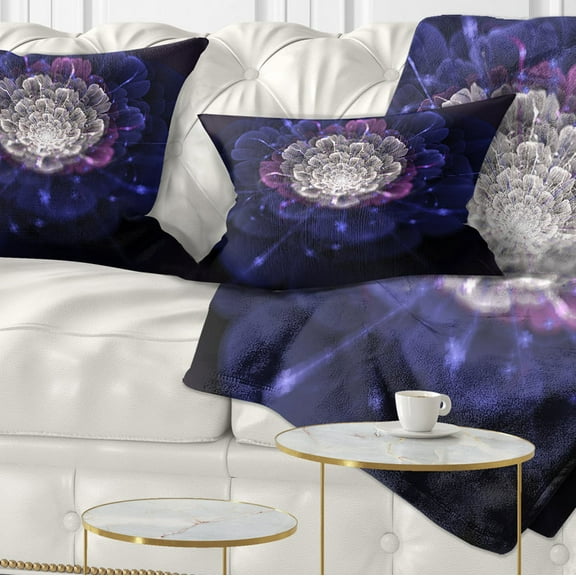 Designart Blue White Fractal Flowers - Floral Throw Pillow - 12x20