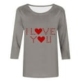 thumbnail image 5 of Odbmxy Tshirts Shirts for Women Valentine's Day 3/4 Sleeve Womens Tops Plus Size Basic Love Print Leisure Vacation Tops Gray, 5 of 5