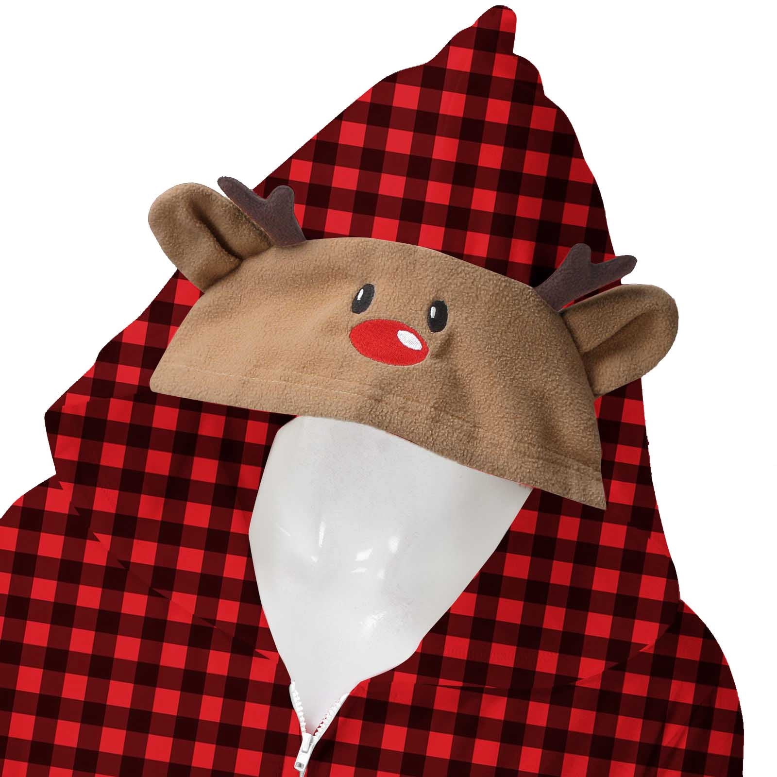 WREESH 2025 Mens Plaid Hooded Onesie Christmas Family Matching Pajamas Cozy Fleece Loungewear Long Sleeve Holiday Sleepwear Set