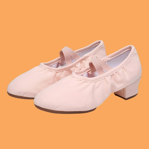 SYMSHOES Comfortable Pink Canvas Dance Shoes for Women - Low Block Heel, Elastic Strap, Non-Slip for Practice & Daily Wear (Size 36-42),Size 39