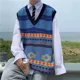 thumbnail image 2 of Suéter para hombre, chaleco informal con cuello en V, chalecos de punto estampados para hombre, diseñador, moda coreana barata, reseñas de ropa suave, top Harajuku, 2 of 5
