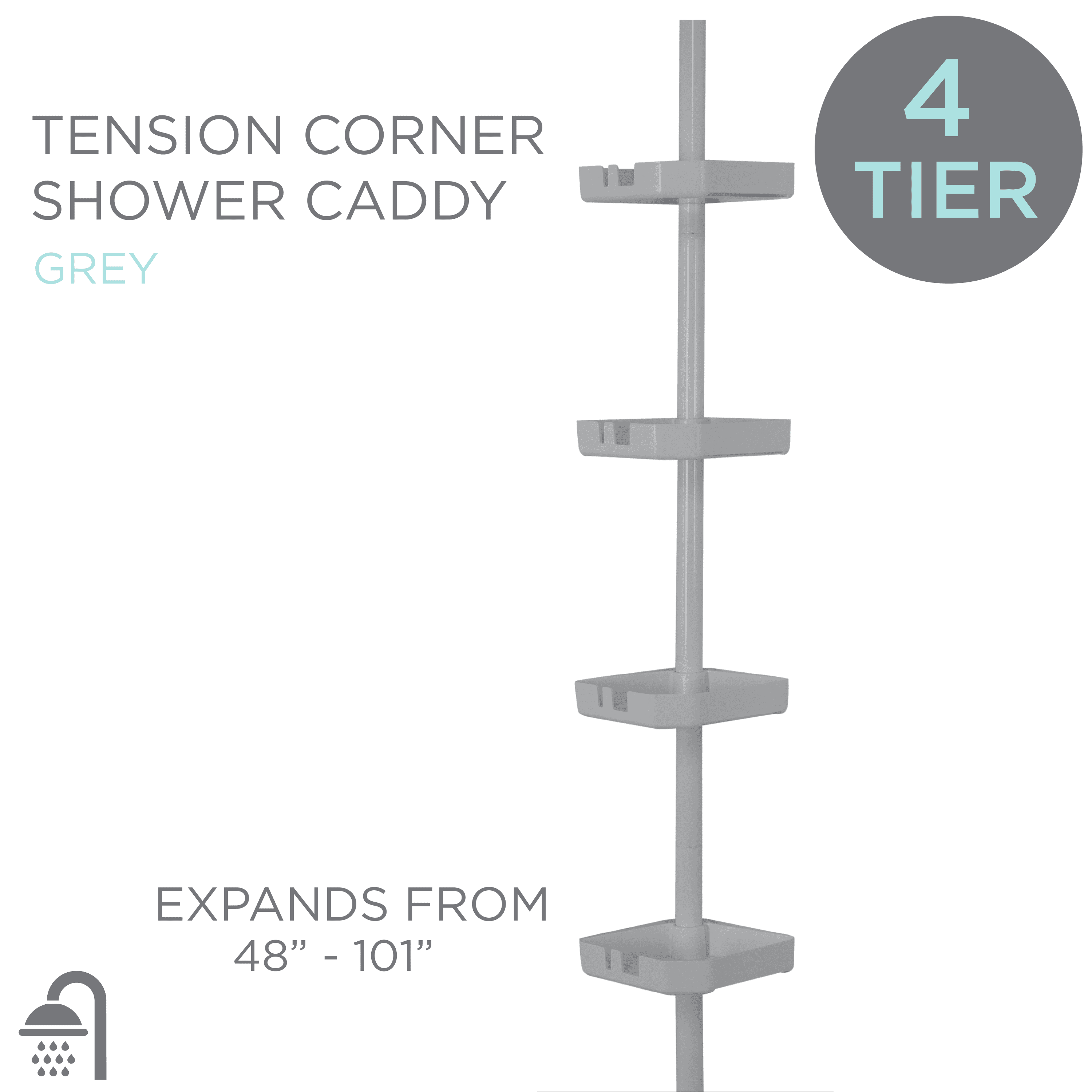 Tenby Living Corner Shower Caddy - 4 Shelf Shower Organizer Caddie with  Movab.