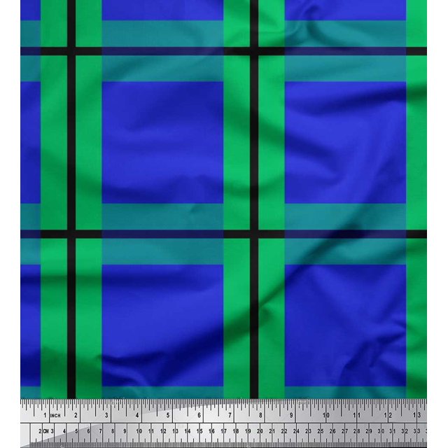 Soimoi Japan Crepe Satin Fabric Check Check Print Fabric by the Yard 42 Inch Wide