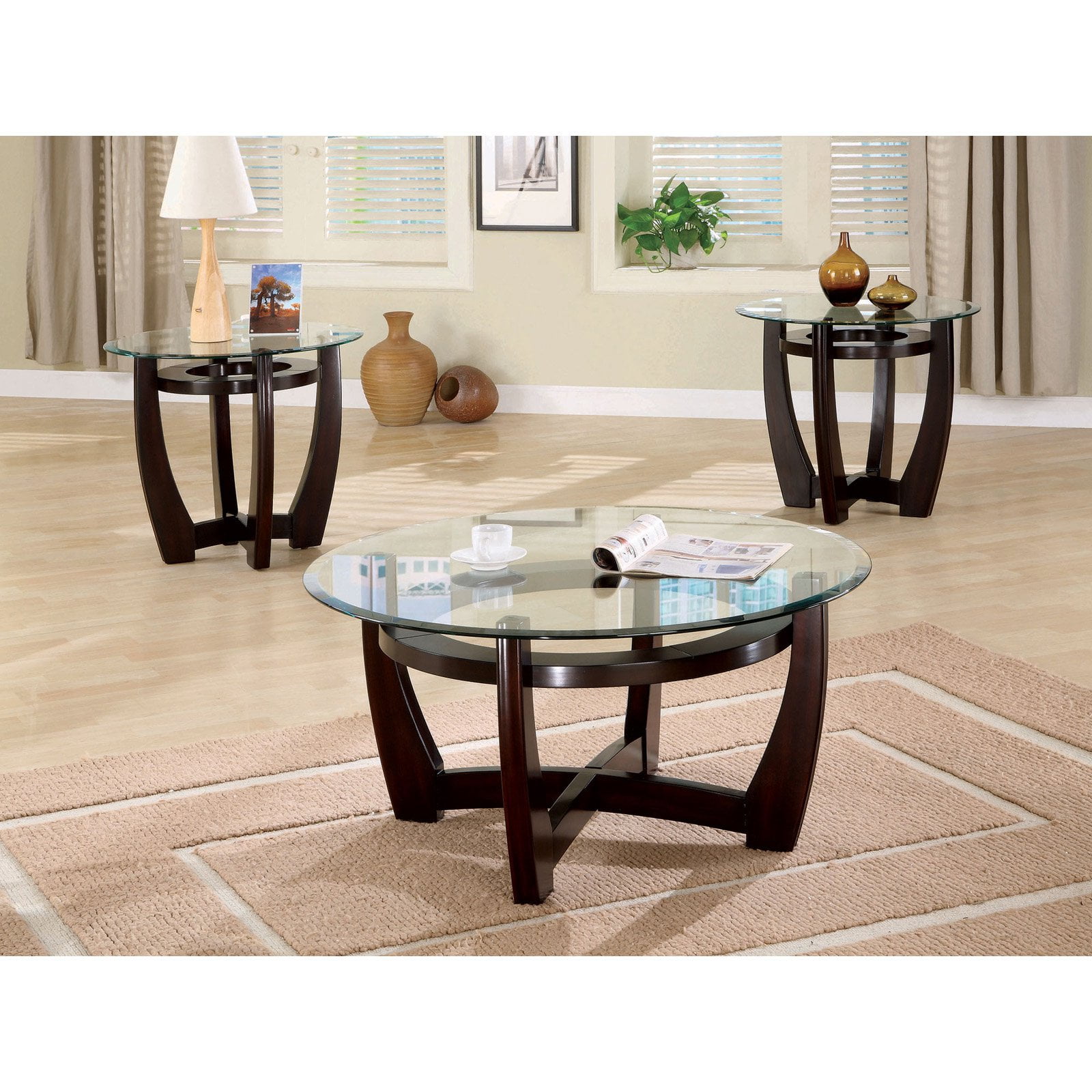 Coaster Furniture 3 Piece Glass Top Coffee Table Set Walmartcom Walmartcom