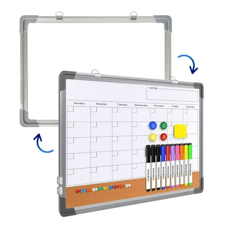 Dry Erase Calendar For Wall, White Board Dry Erase Double-Sided Magnetic Dry Erase Board for Wall 17" x 13", Portable Cork Board for Office, Home & Kitchen, Memo, Planning