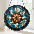 Compass Rose Stained Glass Suncatcher, Round Nautical Window Panel ...