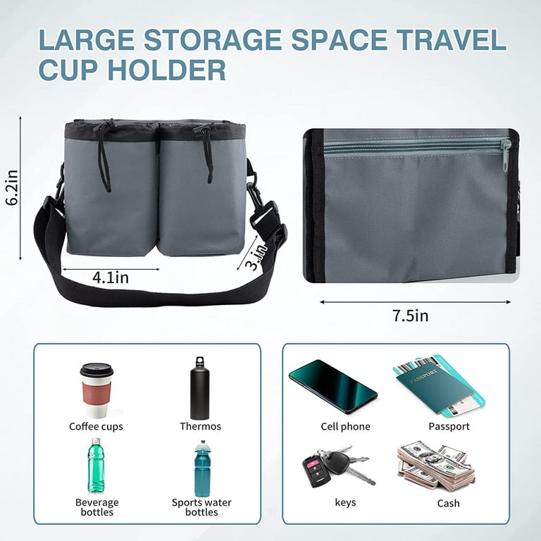 Luggage Cup Holder Travel Essentials Cup Holder, Hands-Free Drink Holder  with 2 Coffee Mugs Tightening Drawstring, Accessory for Flying & Travelers  