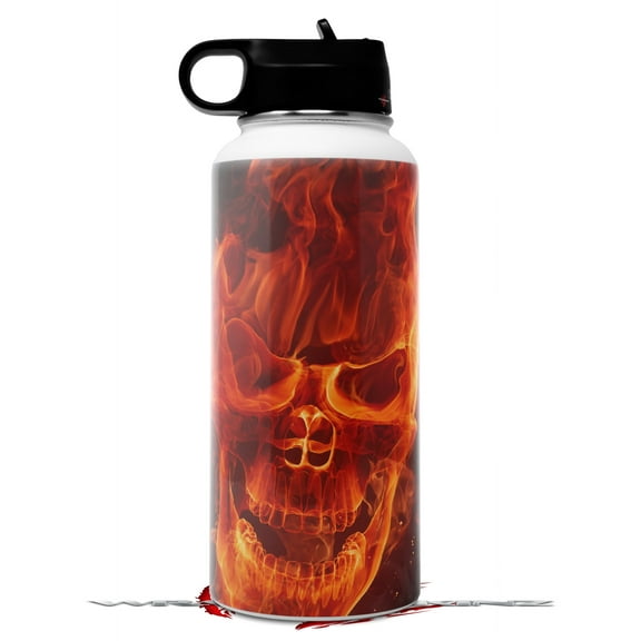 Skin Wrap Decal compatible with Hydro Flask Wide Mouth Bottle 32oz Flaming Fire Skull Orange (BOTTLE NOT INCLUDED)