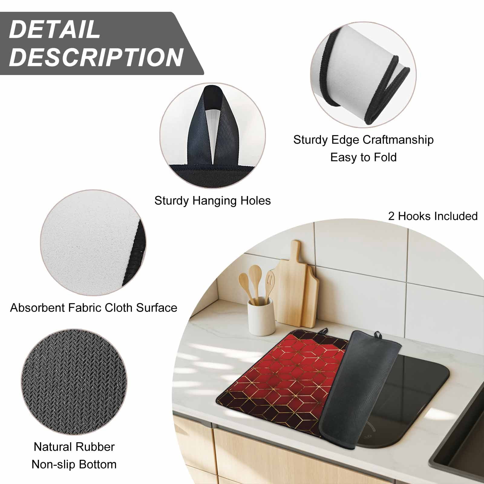 Ombre Red Geometric Stove Top Cover for Electric Stove, Heat-proof & Non Slip Glass Top Stove Cover Protector, Modern Abstract Art Kitchen Flat Cooktop Rubber Mat 24x21 Inches